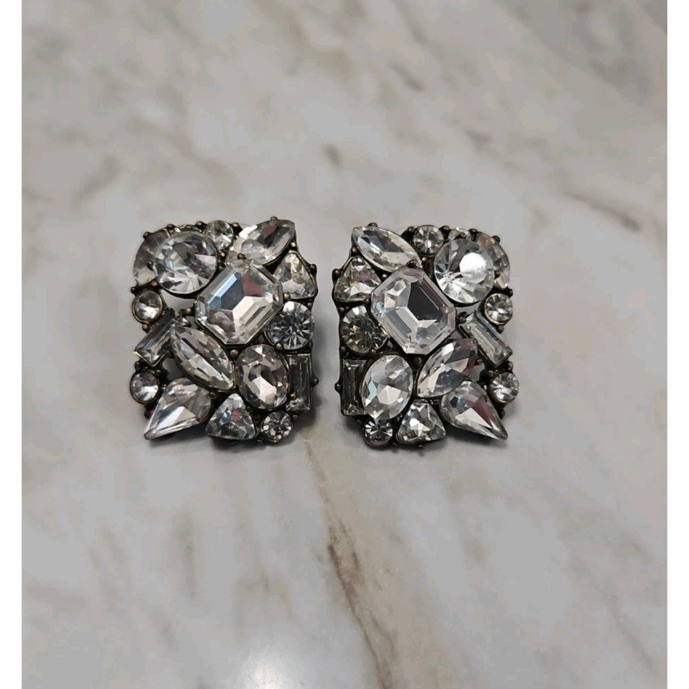 BaubleBar Rhinestone Pierced Earrings Signed No Missing Stones Brass tone